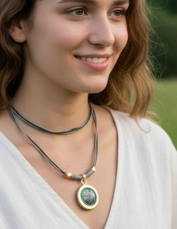 שרשרת תליון זהב ואבן טורקיז אפריקאי. – תמונה 2